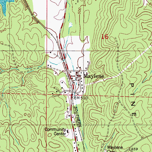 Topographic Map of Maylene, AL