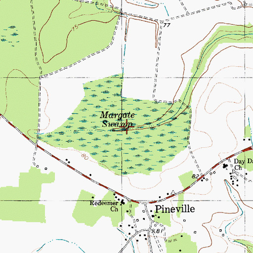 Topographic Map of Margate Swamp, SC