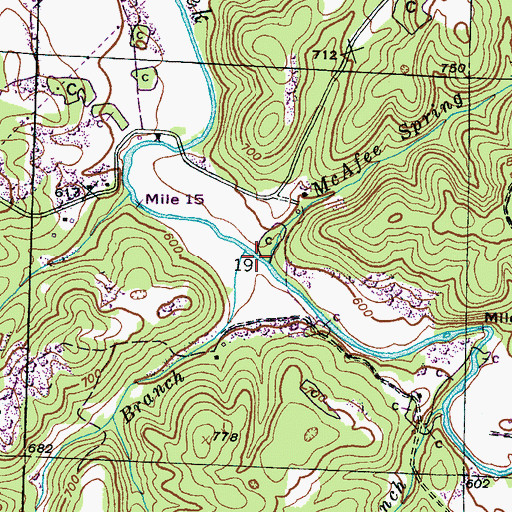 Topographic Map of McAfee Spring Branch, AL
