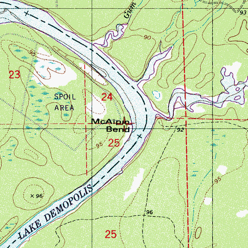 Topographic Map of McAlpin Bend, AL