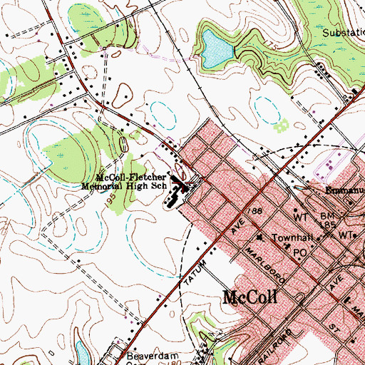 Topographic Map of McColl-Fletcher Memorial High School, SC