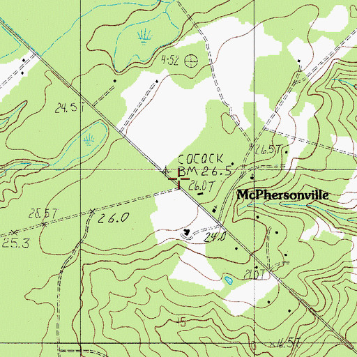 Topographic Map of McPhersonville, SC