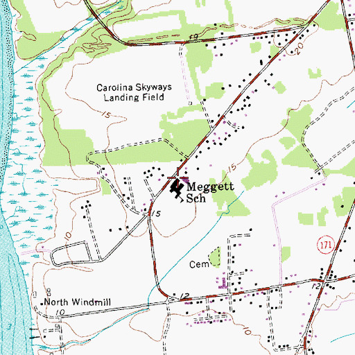 Topographic Map of Meggett School, SC
