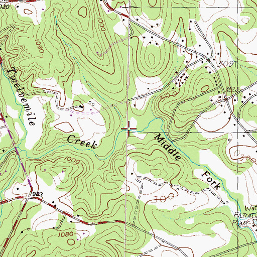 Topographic Map of Middle Fork Twelvemile Creek, SC