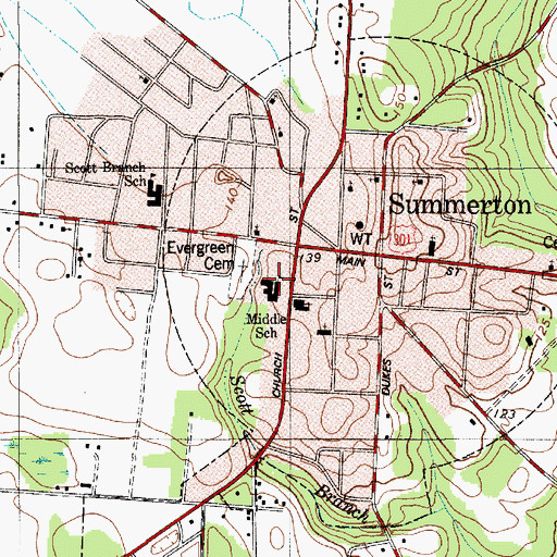 Topographic Map of Middle School, SC