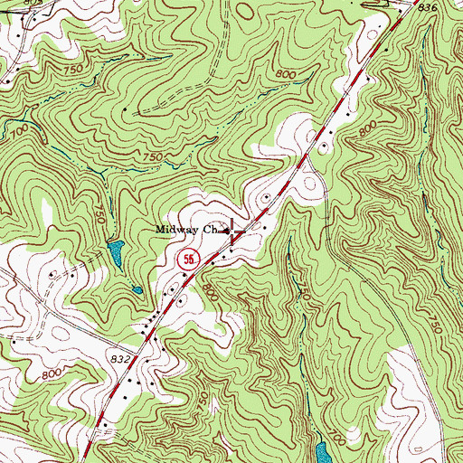 Topographic Map of Midway Church, SC