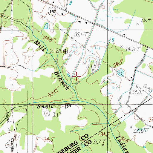 Topographic Map of Mill Branch, SC