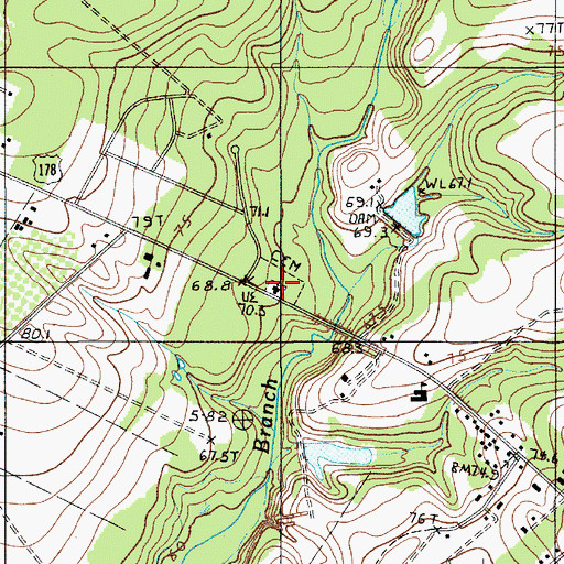 Topographic Map of Mill Branch School, SC