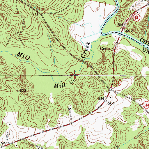 Topographic Map of Mill Creek, SC
