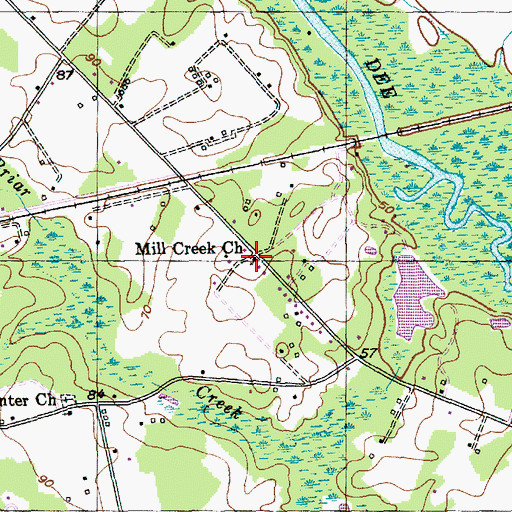 Topographic Map of Mill Creek Church, SC