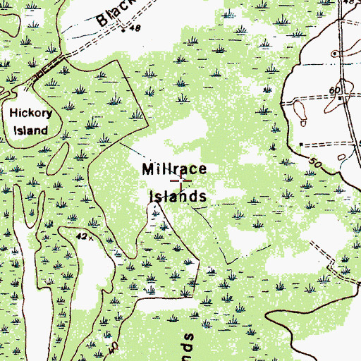 Topographic Map of Millrace Islands, SC