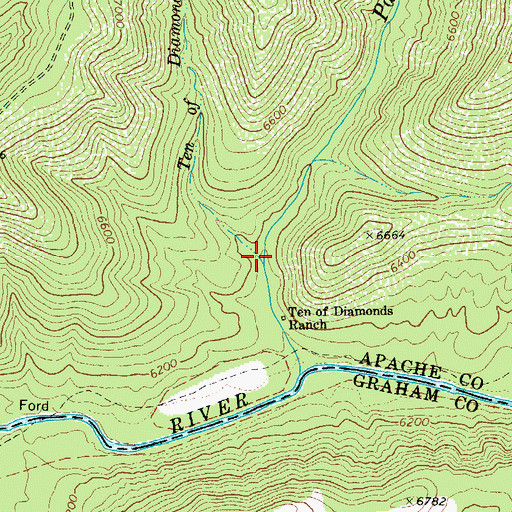 Topographic Map of Ten of Diamonds Creek, AZ