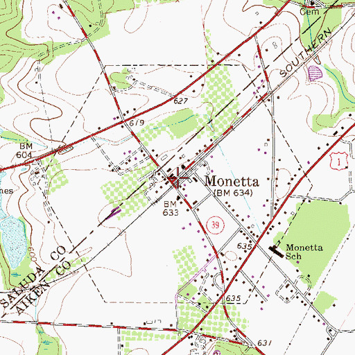 Topographic Map of Monetta, SC