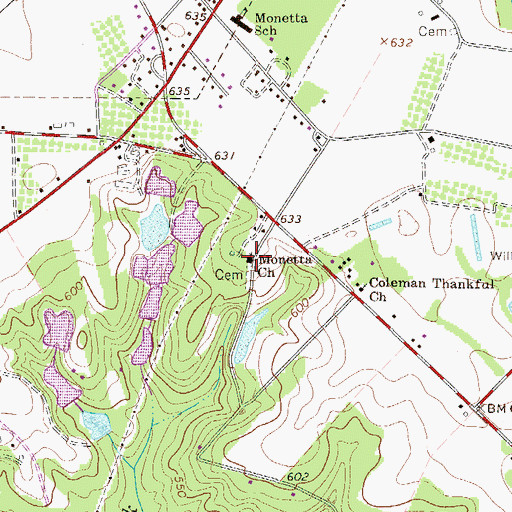 Topographic Map of Monetta Church, SC