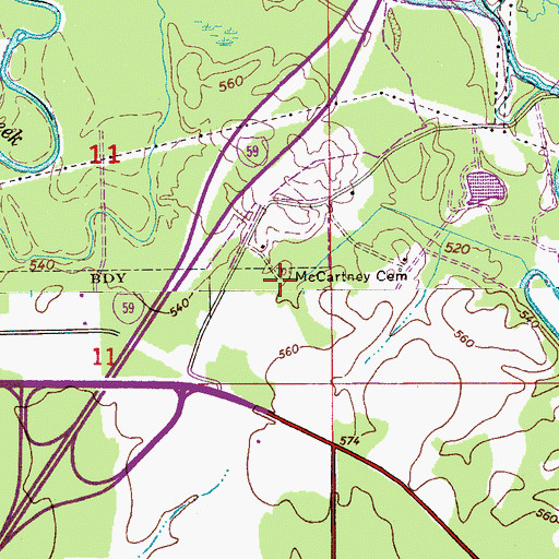Topographic Map of McCartney Cemetery, AL