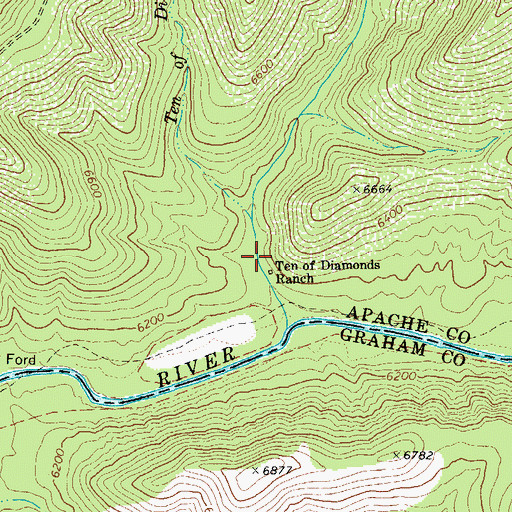 Topographic Map of Ten of Diamonds Ranch, AZ