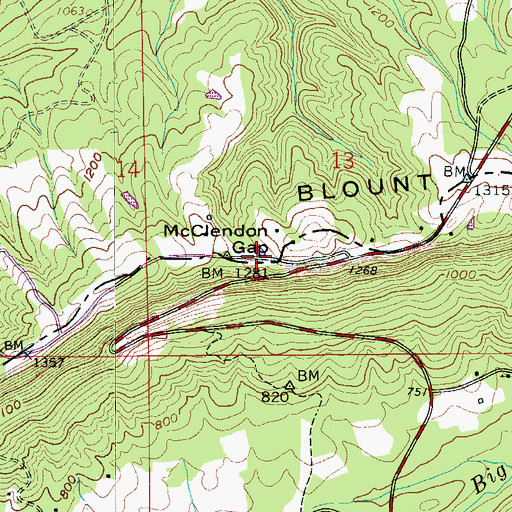 Topographic Map of McClendon Gap, AL