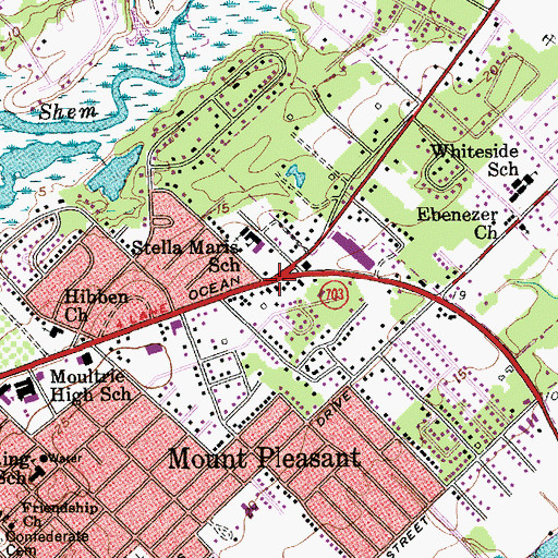 Topographic Map of Mount Pleasant, SC