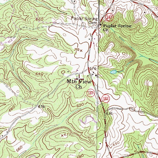 Topographic Map of Mountain View Cemetery, SC