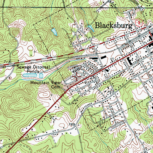 Topographic Map of Mountain View Cemetery, SC