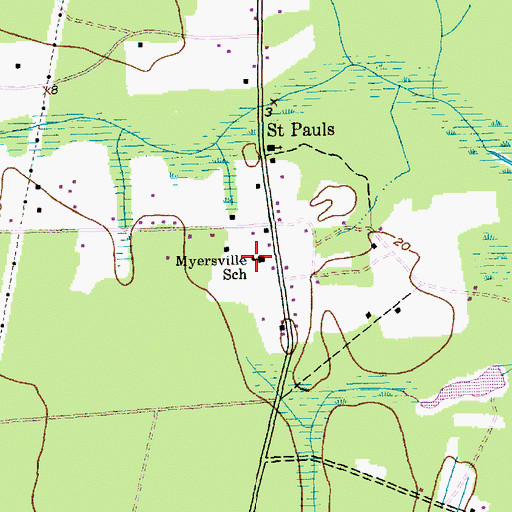 Topographic Map of Myersville School, SC