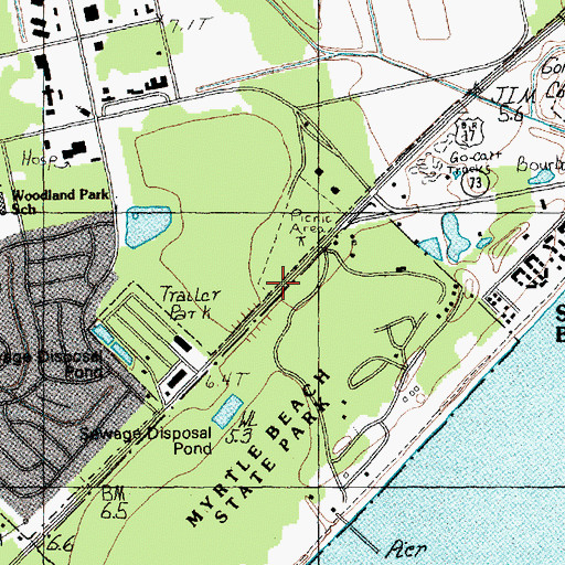 Topographic Map of Myrtle Beach State Park, SC