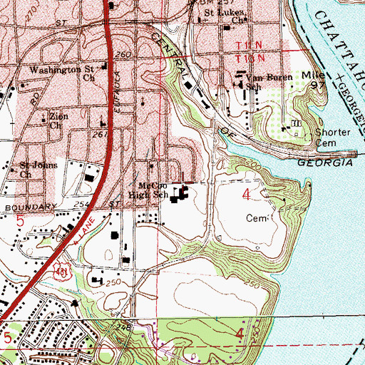 Topographic Map of McCoo High School, AL