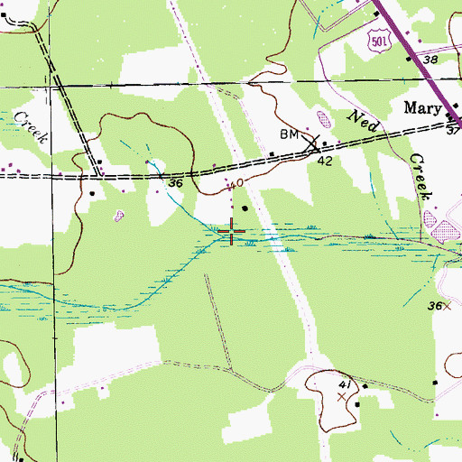Topographic Map of Ned Creek, SC