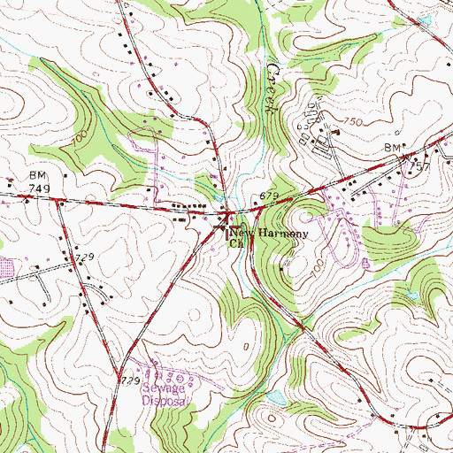 Topographic Map of New Harmony Church, SC