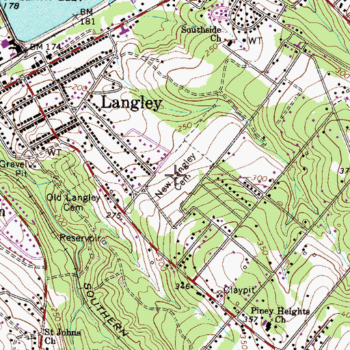 Topographic Map of New Langley Cemetery, SC