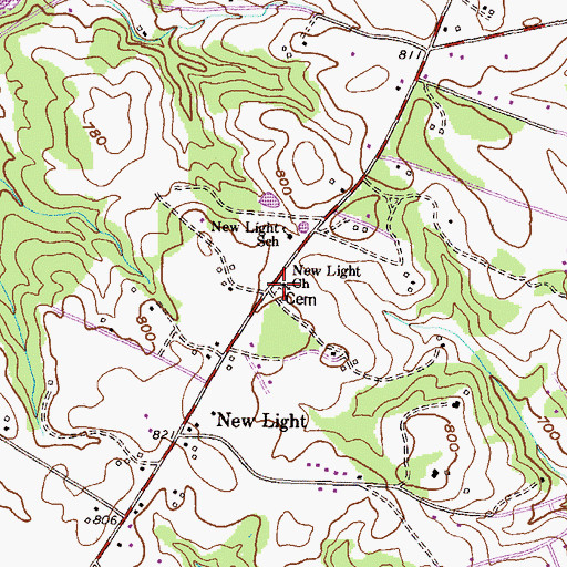 Topographic Map of New Light Church, SC
