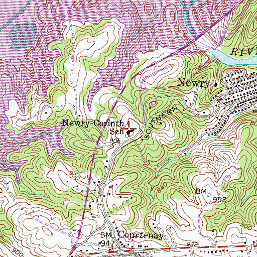 Topographic Map of Newry Corinth School, SC