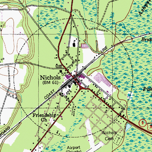 Topographic Map of Nichols, SC