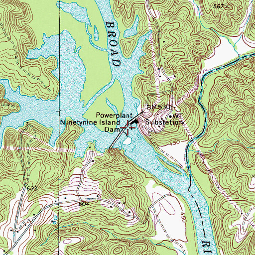 Topographic Map of Ninetynine Island Dam, SC