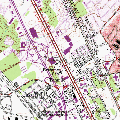 Topographic Map of Oak Grove Cemetery, SC