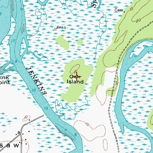Topographic Map of Oak Island, SC