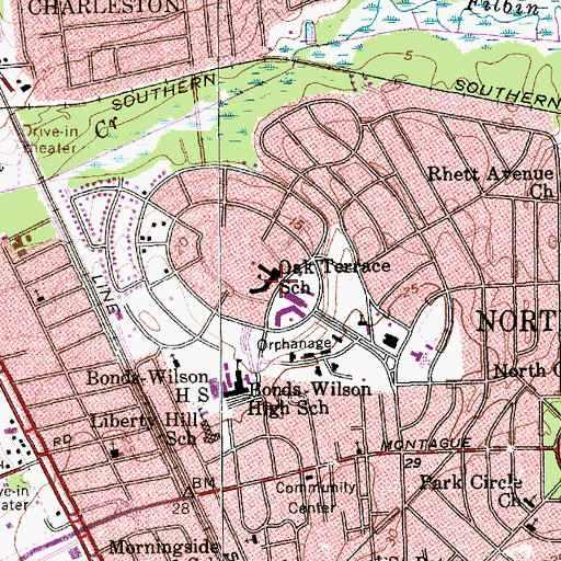 Topographic Map of Oak Terrace School, SC