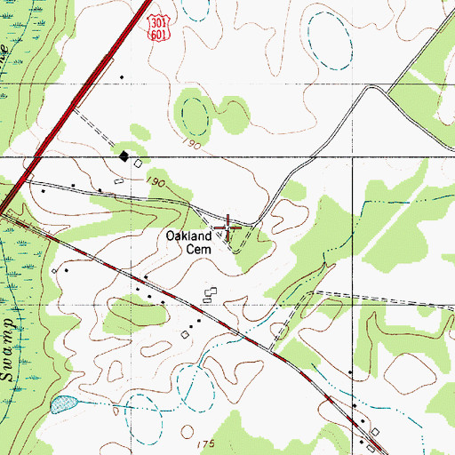 Topographic Map of Oakland Cemetery, SC