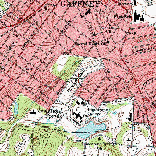 Topographic Map of Oakland Cemetery, SC