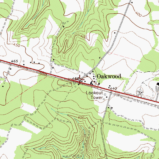 Topographic Map of Oakwood, SC