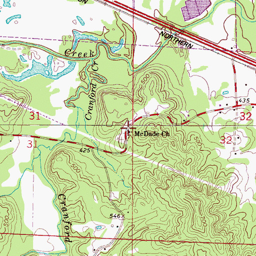 Topographic Map of McDade Church, AL