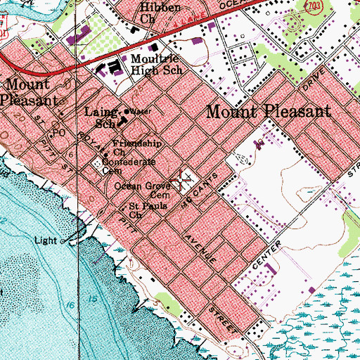 Topographic Map of Ocean Grove Cemetery, SC