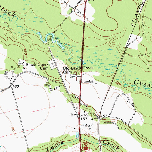 Topographic Map of Old Black Creek Cemetery, SC
