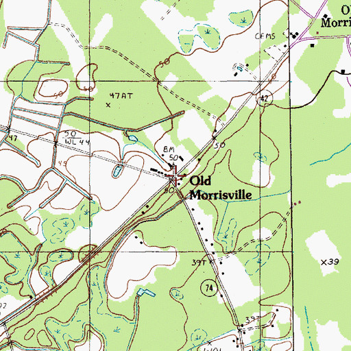 Topographic Map of Old Morrisville, SC
