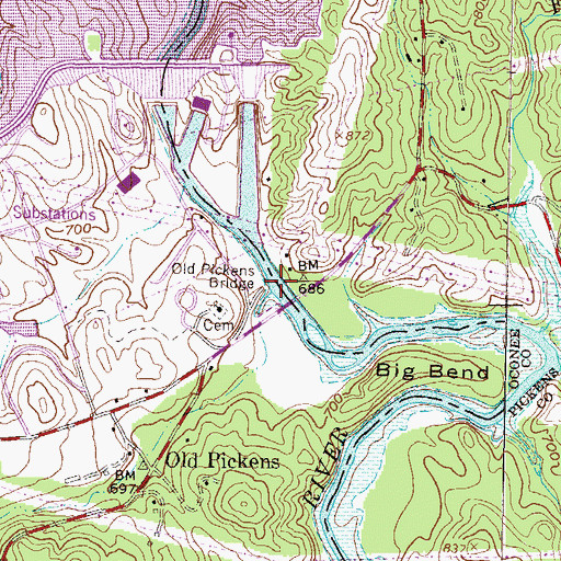 Topographic Map of Old Pickens Bridge, SC