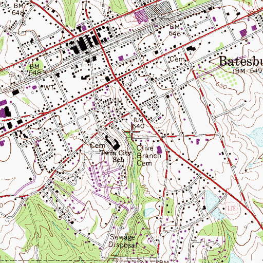 Topographic Map of Olive Branch Cemetery, SC