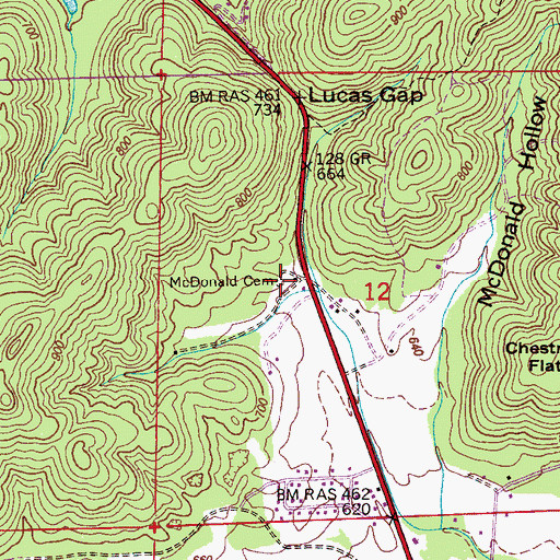 Topographic Map of McDonald Cemetery, AL