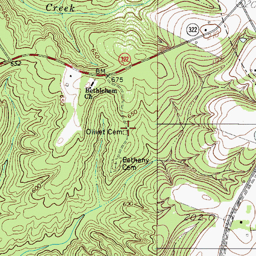 Topographic Map of Olivet Cemetery, SC
