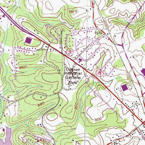 Topographic Map of Oponee Memorial Gardens, SC