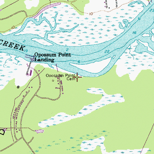 Topographic Map of Opossum Point Cemetery, SC